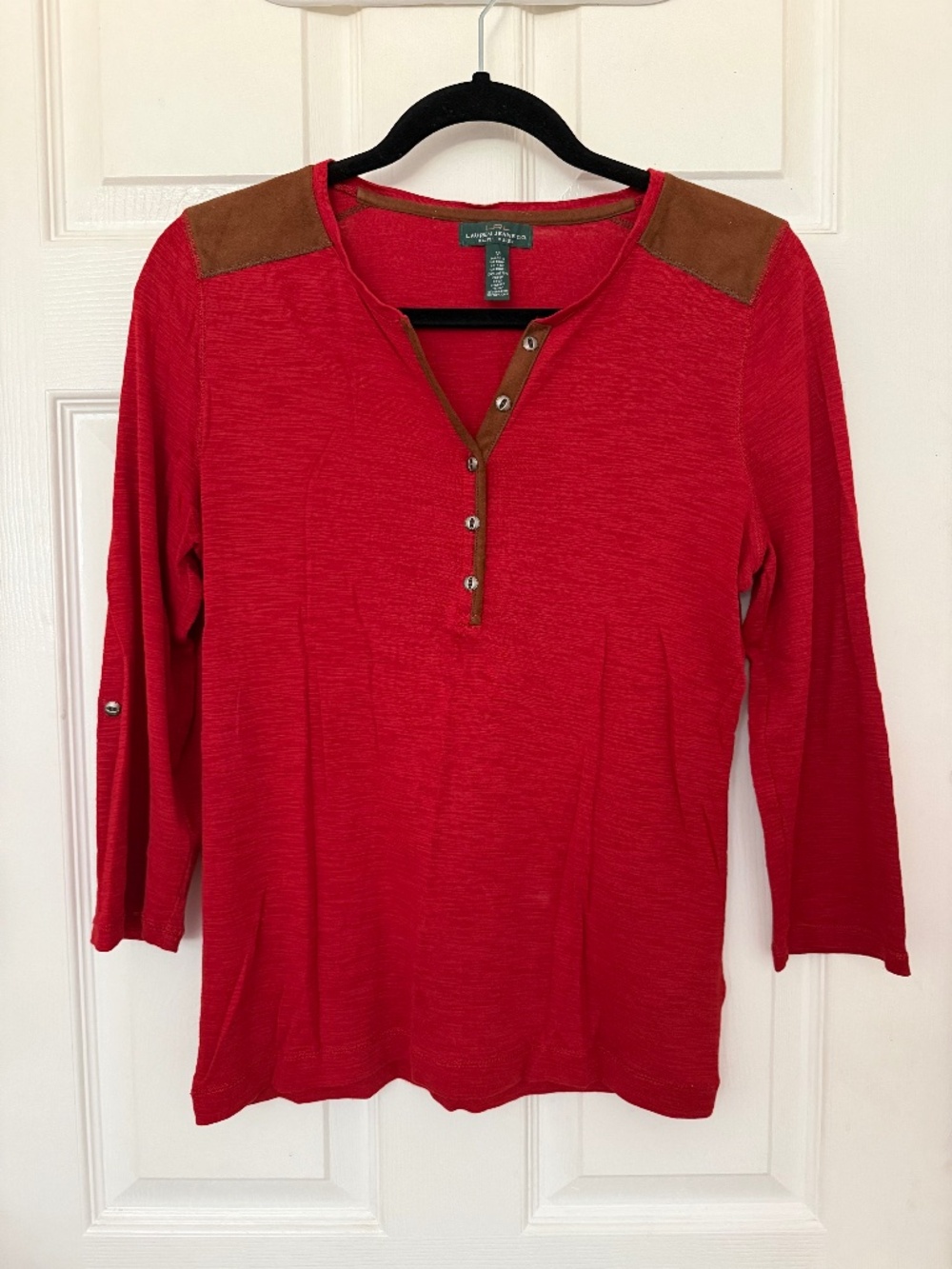 LRL Ralph Lauren Jeans Cotton Top with Suede Shoulder Accents